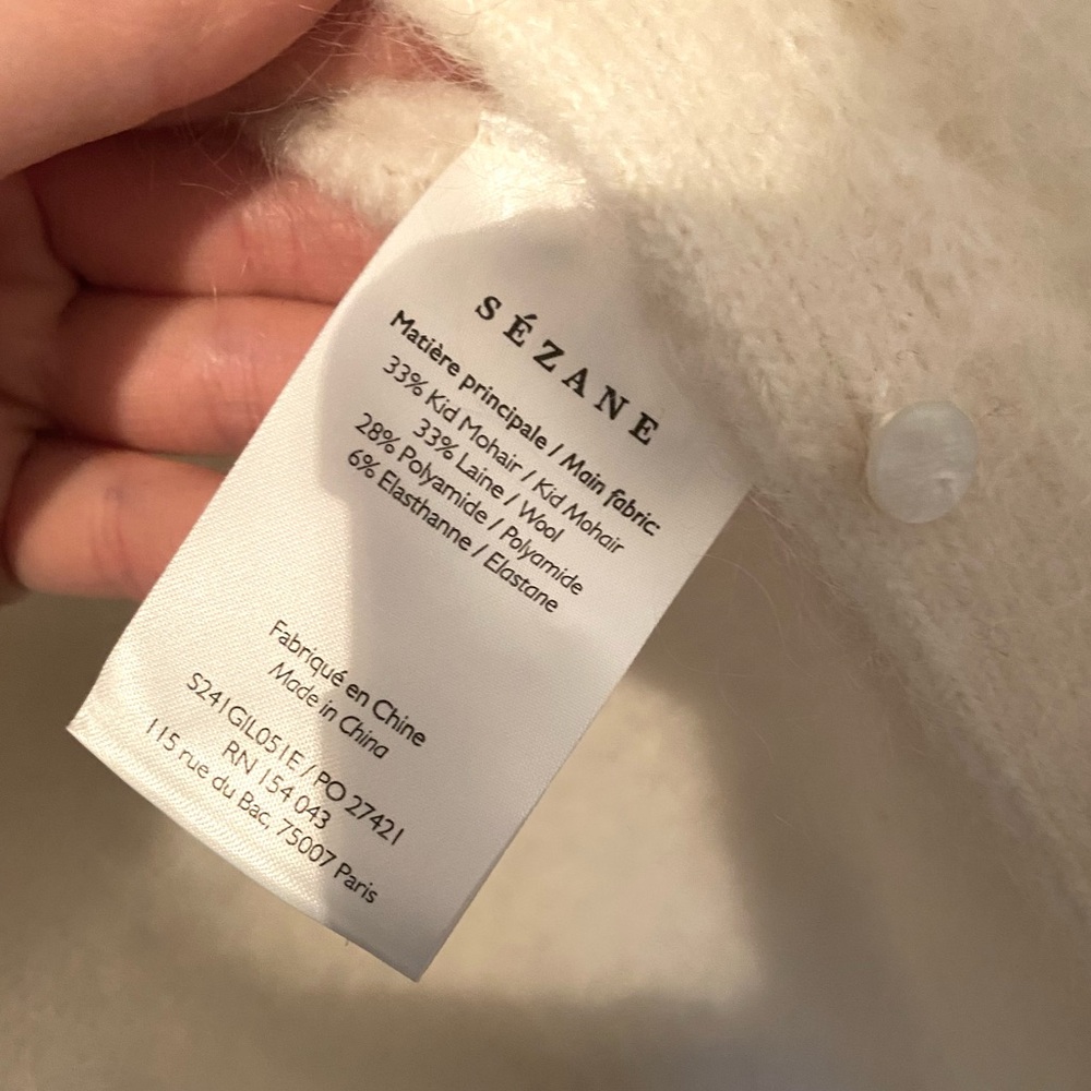 Sezane Cream Knit Lace-Trim Cardigan - Picture 7 of 7